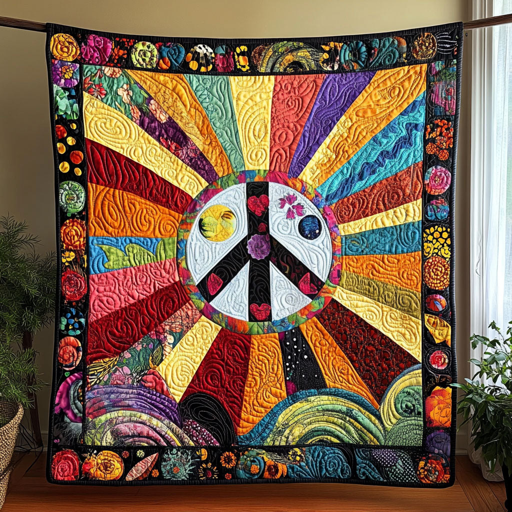 Living in Peace Quilted Blanket Cute Colorful Blanket Gifts For Hippie Girlfriend Living in Peace Quilted Blanket Cute Colorful Blanket Gifts For Hippie Girlfriend
