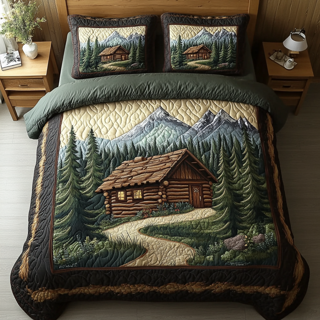 Log Cabin Bliss Quilted Bedding Set Duvet Cover Bed Sheet Set Christmas Gift Ideas For Boyfriend