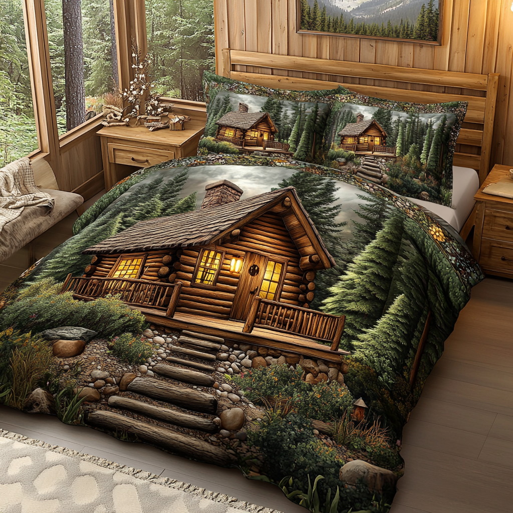 Log Haven Quilted Bedding Set Duvet Cover Bed Sheet Set Unique Secret Santa Gifts