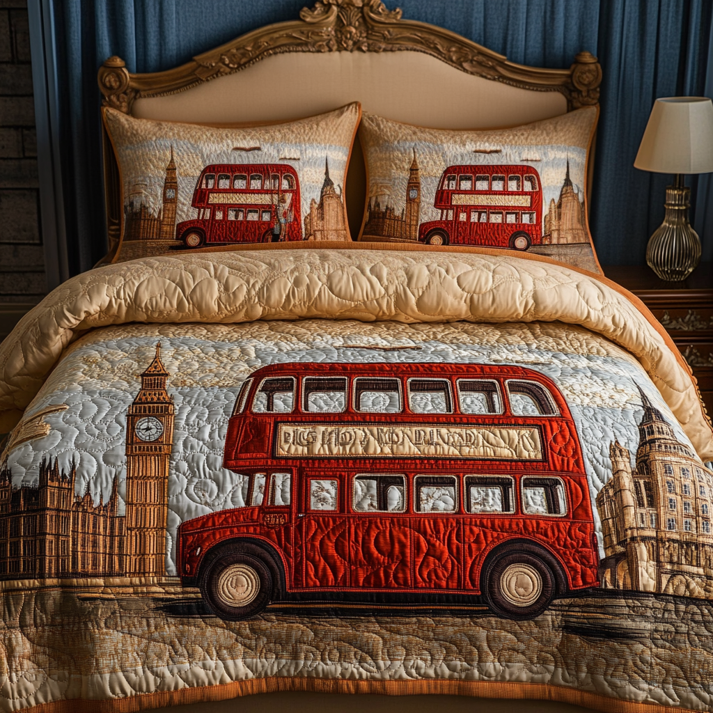London Charm Quilted Bedding Set Duvet Cover Bedspread England Themed Gifts London Charm Quilted Bedding Set Duvet Cover Bedspread England Themed Gifts