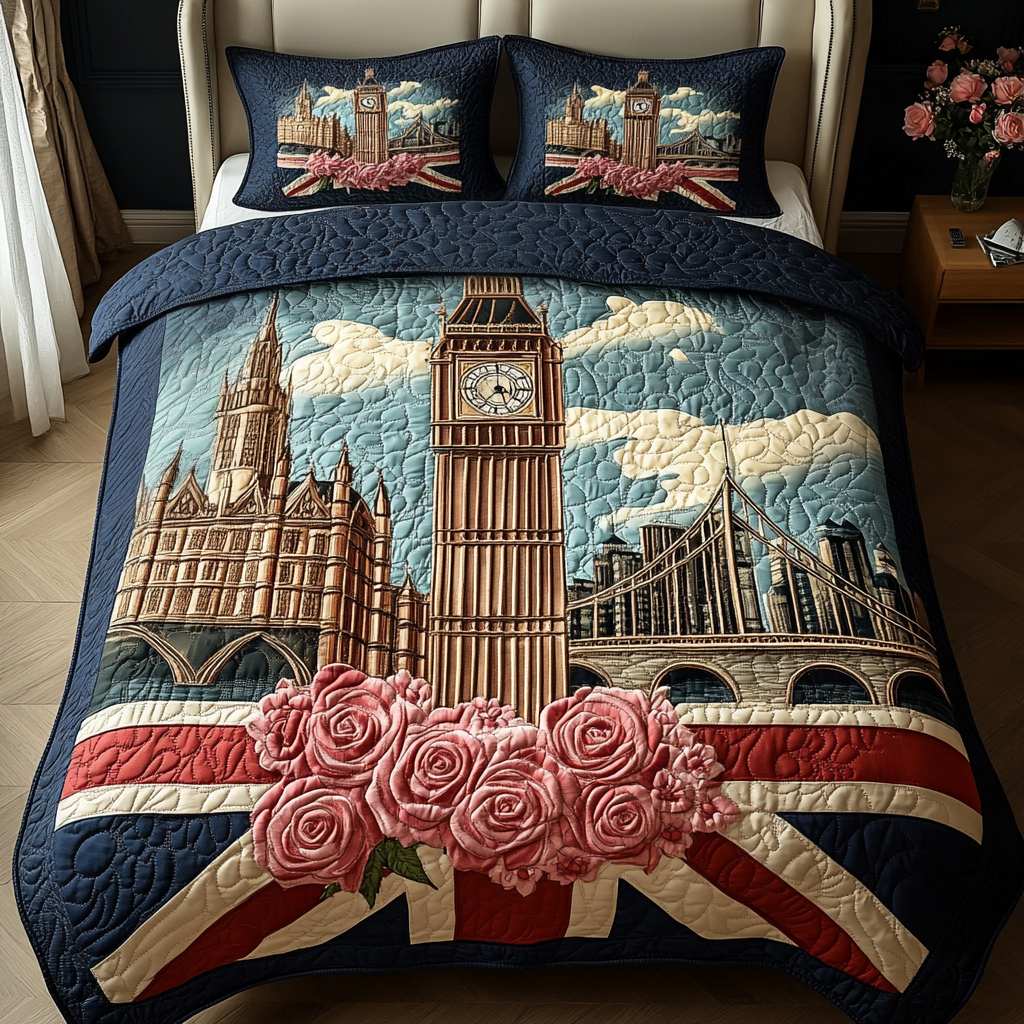 London Roses Quilted Bedding Set Duvet Cover Bedspread Gifts For Someone Who Loves England London Roses Quilted Bedding Set Duvet Cover Bedspread Gifts For Someone Who Loves England