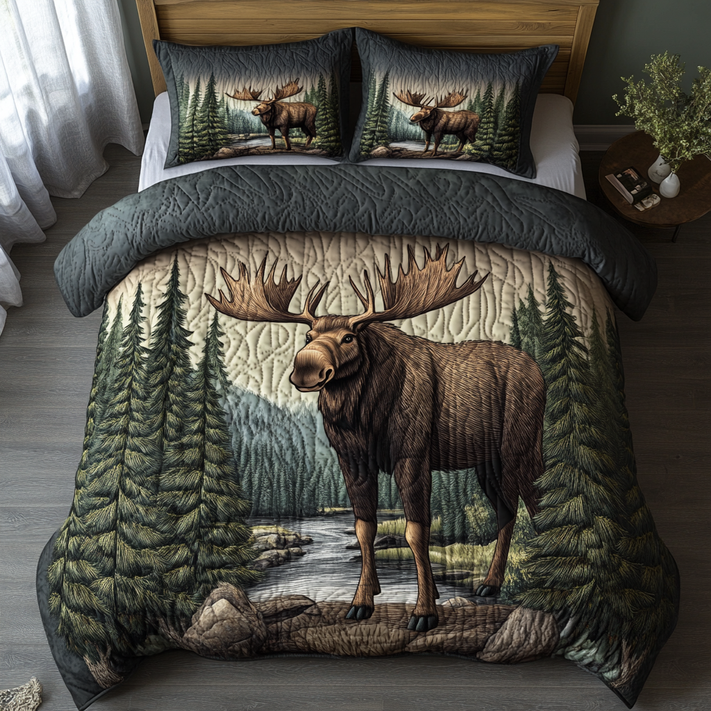 Lone Moose Quilted Bedding Set Duvet Cover Bed Sheet Set Xmas Gift Ideas For Her Lone Moose Quilted Bedding Set Duvet Cover Bed Sheet Set Xmas Gift Ideas For Her