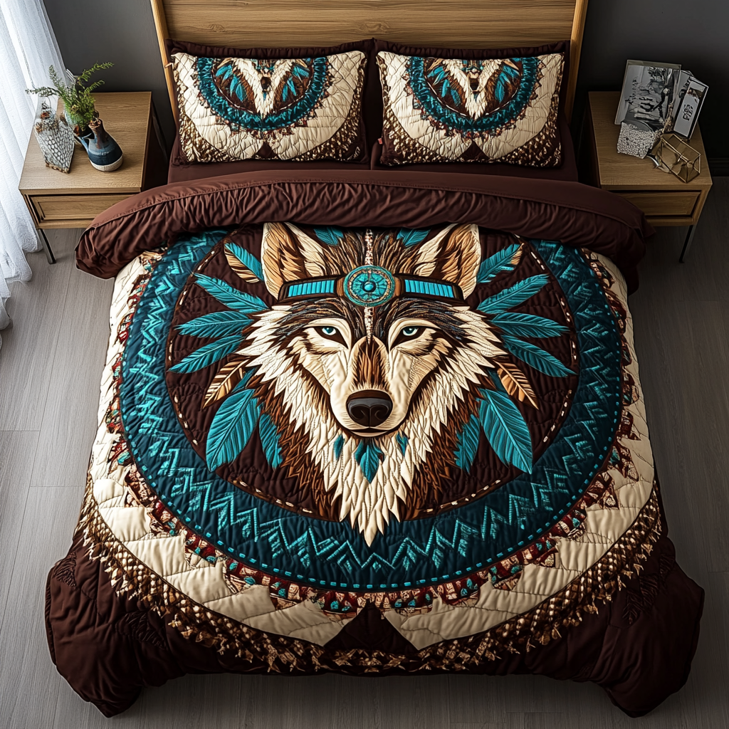 Lone Wolf Quilted Bedding Set Duvet Cover Merch Wolf Gifts For Father's Day Lone Wolf Quilted Bedding Set Duvet Cover Merch Wolf Gifts For Father's Day
