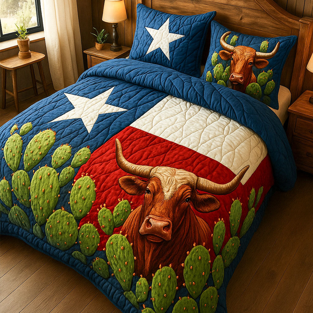 Longhorn and Cactus Quilted Bedding Set Duvet Cover Bedspread Cactus Gifts For Her Longhorn and Cactus Quilted Bedding Set Duvet Cover Bedspread Cactus Gifts For Her