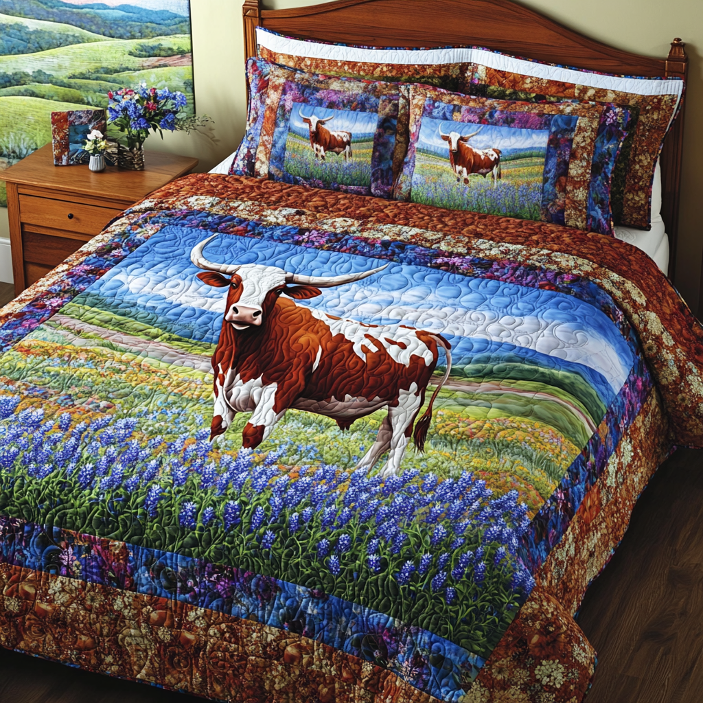 Longhorn Cow Heritage Quilted Bedding Set Duvet Cover Bedspread Texas Gifts For Women Longhorn Cow Heritage Quilted Bedding Set Duvet Cover Bedspread Texas Gifts For Women