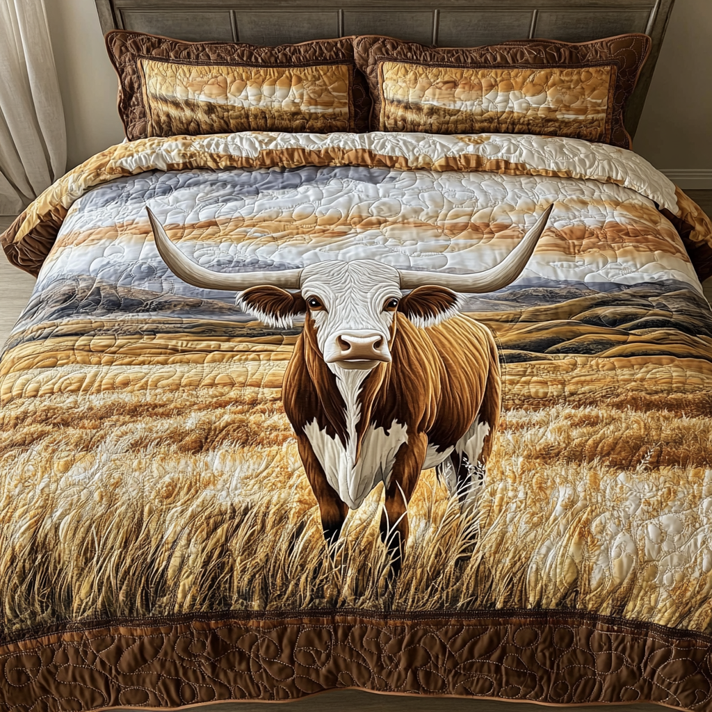 Longhorn Cow Spirit Quilted Bedding Set Duvet Cover Bedspread Texas Gifts For Him Longhorn Cow Spirit Quilted Bedding Set Duvet Cover Bedspread Texas Gifts For Him