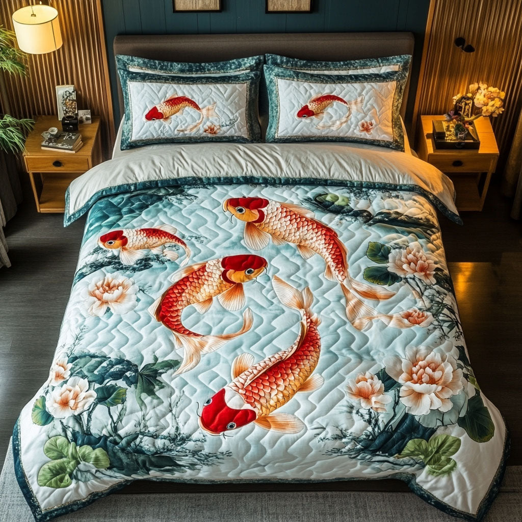 Lotus Beauty Quilted Bedding Set Duvet Cover Bedspread Koi Fish Presents Lotus Beauty Quilted Bedding Set Duvet Cover Bedspread Koi Fish Presents