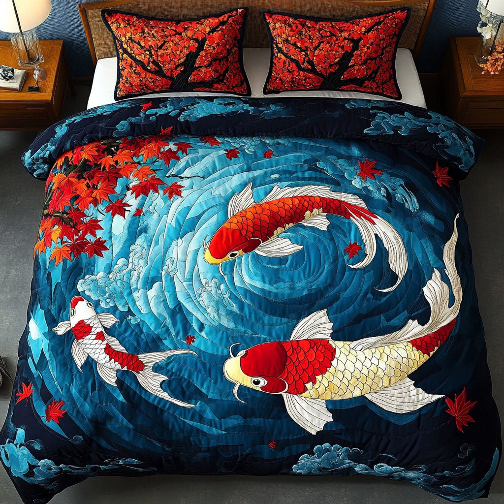Lotus Dance Quilted Bedding Set Duvet Cover Bedspread Koi Fish Merchandise Items Lotus Dance Quilted Bedding Set Duvet Cover Bedspread Koi Fish Merchandise Items