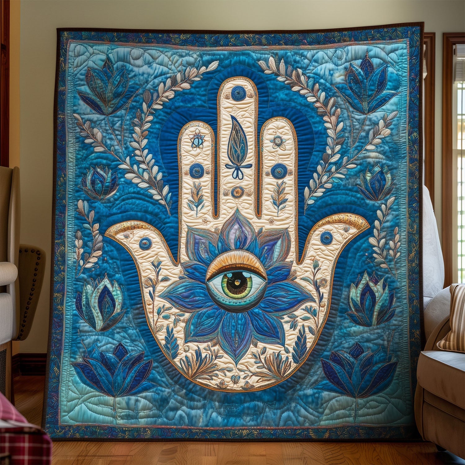 Lotus Enlightenment Quilted Blanket Sofa Throw Blanket Hamsa Hand Lotus Mandala Gifts Lotus Enlightenment Quilted Blanket Sofa Throw Blanket Hamsa Hand Lotus Mandala Gifts