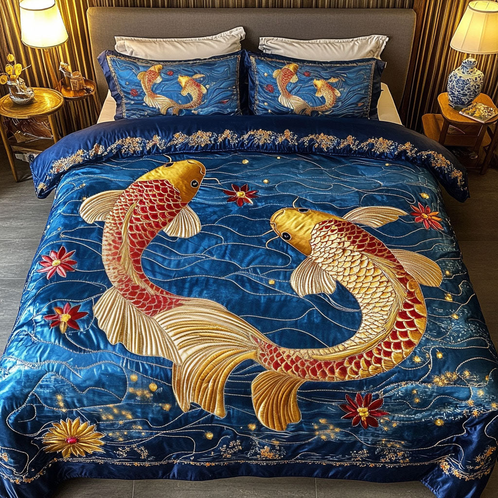Lotus Harmony Quilted Bedding Set Duvet Cover Bedspread Koi Fish Merchandise Gifts Lotus Harmony Quilted Bedding Set Duvet Cover Bedspread Koi Fish Merchandise Gifts