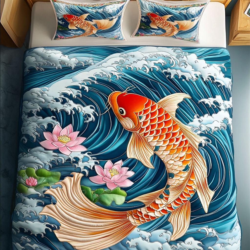 Lotus Waves Quilted Bedding Set Duvet Cover Bedspread Gift For Koi Fish Lovers Lotus Waves Quilted Bedding Set Duvet Cover Bedspread Gift For Koi Fish Lovers