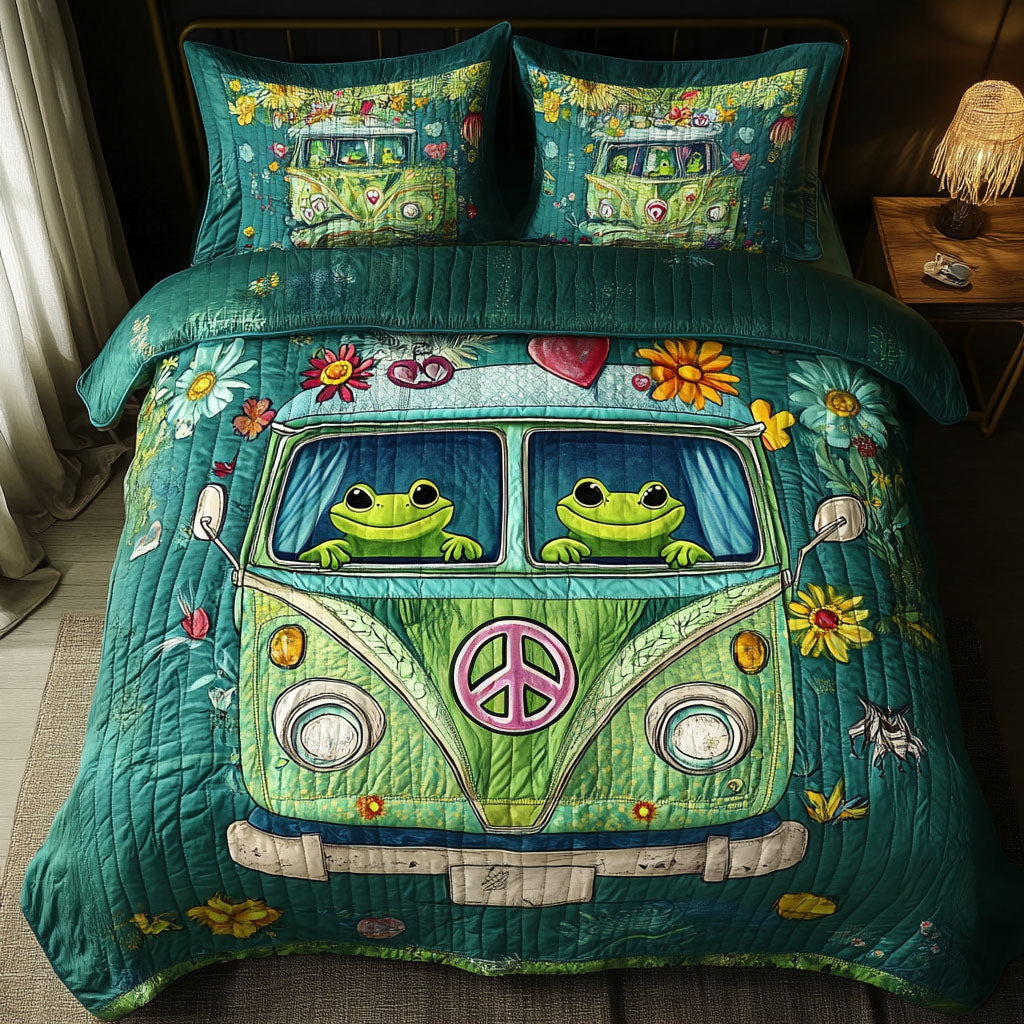 Love Bug Frogs Quilted Bedding Set Duvet Cover Bed Sheet Set Peace Hippy Gifts For Him Love Bug Frogs Quilted Bedding Set Duvet Cover Bed Sheet Set Peace Hippy Gifts For Him