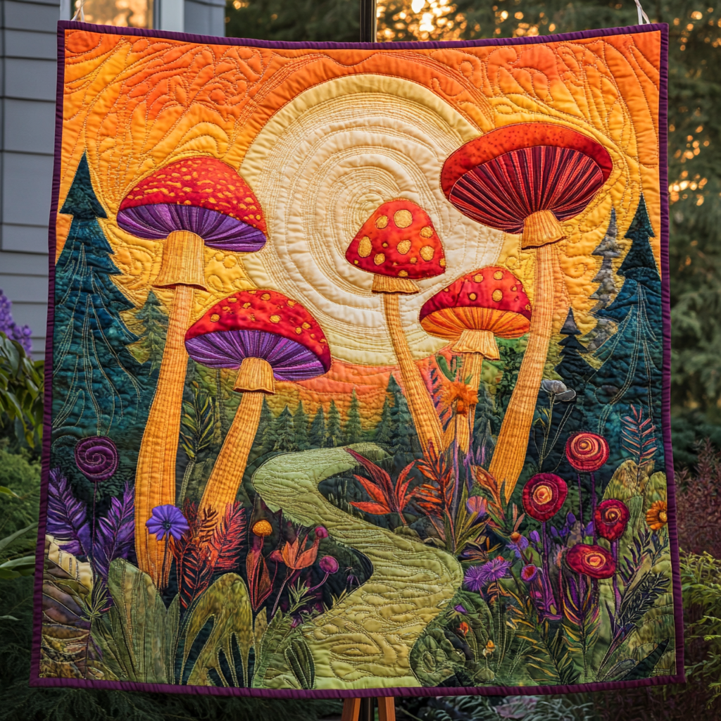 Magic Mushrooms Quilted Blanket Cute Colorful Blanket Mushroom Presents Magic Mushrooms Quilted Blanket Cute Colorful Blanket Mushroom Presents