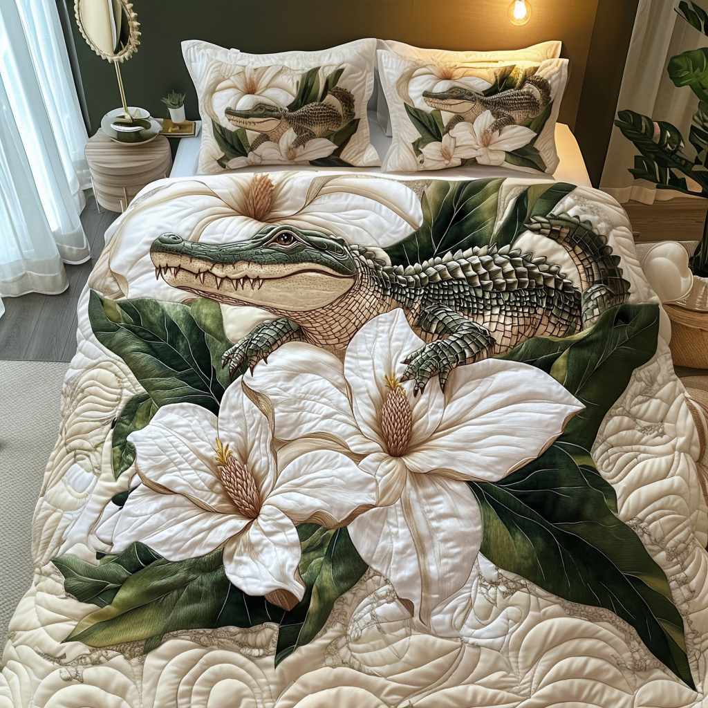 Magnolia Beast Quilted Bedding Set Duvet Cover Bedspread Alligator Gift Ideas Magnolia Beast Quilted Bedding Set Duvet Cover Bedspread Alligator Gift Ideas