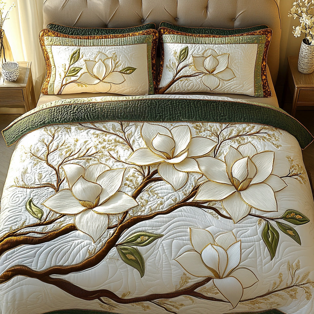 Magnolia Blossom Quilted Bedding Set Duvet Cover Bed Sheet Set Best Gifts For Flower Lovers
