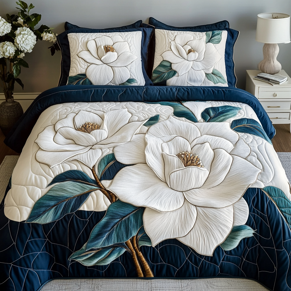 Magnolia Tranquil Quilted Bedding Set Duvet Cover Bed Sheet Set Flower Gifts For Friends Magnolia Tranquil Quilted Bedding Set Duvet Cover Bed Sheet Set Flower Gifts For Friends
