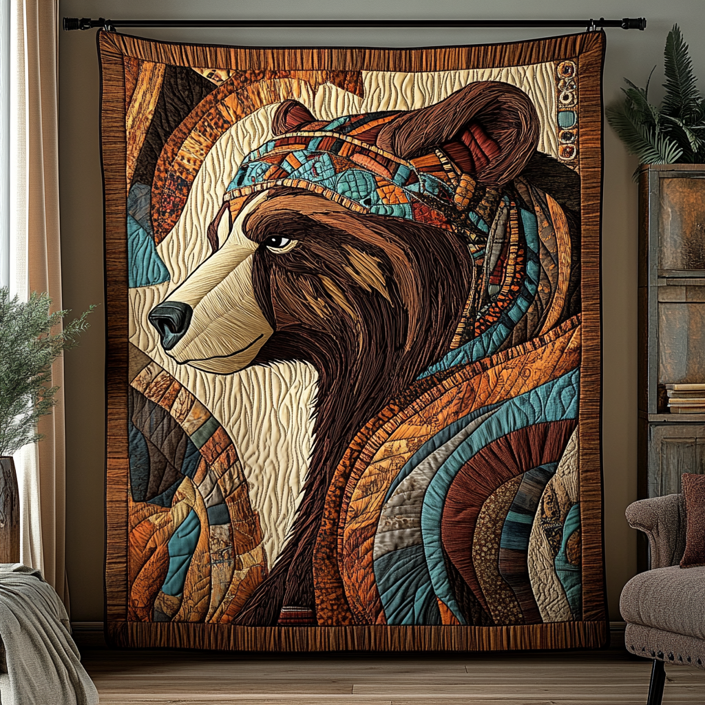Majestic Bear Quilted Blanket Cute Colorful Blanket Bear Theme Gifts Native Majestic Bear Quilted Blanket Cute Colorful Blanket Bear Theme Gifts Native