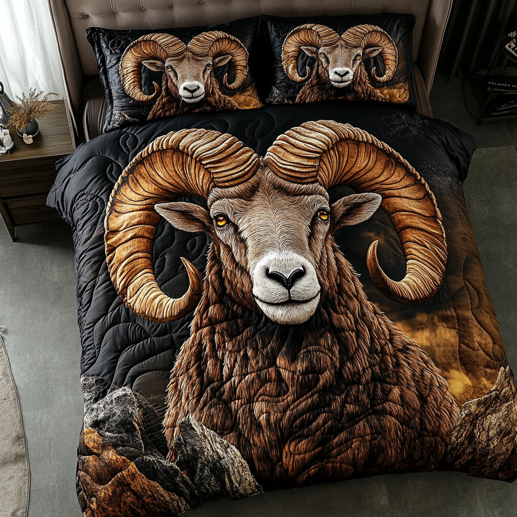 Majestic Horns Quilted Bedding Set Duvet Cover Bedspread Sheep Themed Gifts Majestic Horns Quilted Bedding Set Duvet Cover Bedspread Sheep Themed Gifts