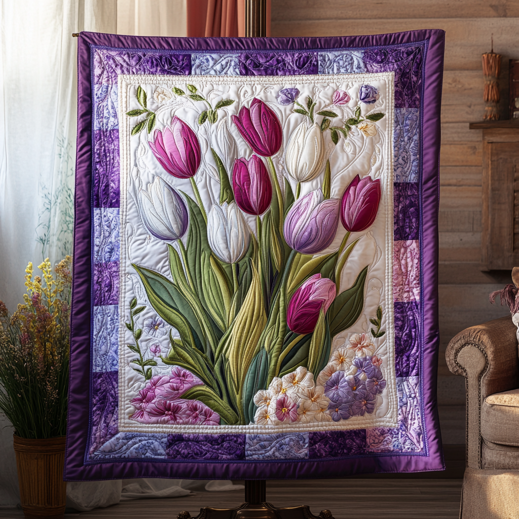 Majestic Tulips Quilted Blanket Cute Colorful Blanket Unique Gifts For Tulip Lovers Majestic Tulips Quilted Blanket Cute Colorful Blanket Unique Gifts For Tulip Lovers