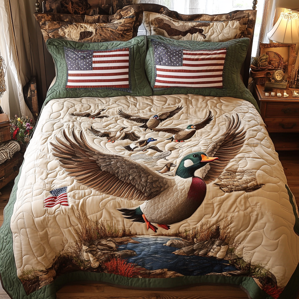 Mallard Ducks Chase Quilted Bedding Set Duvet Cover Bedspreads Family Xmas Present Ideas Mallard Ducks Chase Quilted Bedding Set Duvet Cover Bedspreads Family Xmas Present Ideas