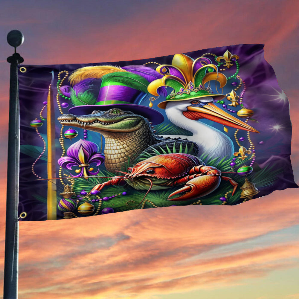 Mardi Gras Alligator Pelican And Crawfish Flag Mardi Gras Flag Fat Tuesday Decorations Mardi Gras Alligator Pelican And Crawfish Flag Mardi Gras Flag Fat Tuesday Decorations