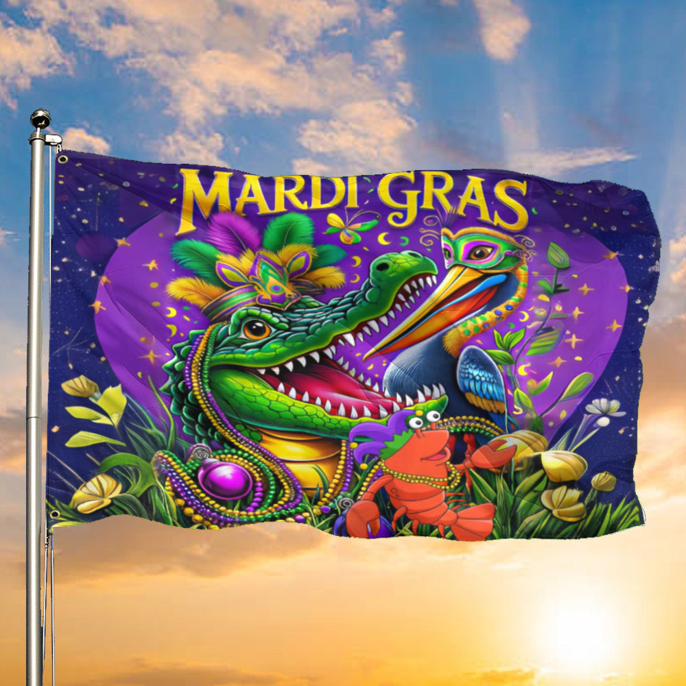 Mardi Gras Flag Alligator Crawfish Pelican Mardi Gras Flag Fat Tuesday Lawn Decorations Mardi Gras Flag Alligator Crawfish Pelican Mardi Gras Flag Fat Tuesday Lawn Decorations