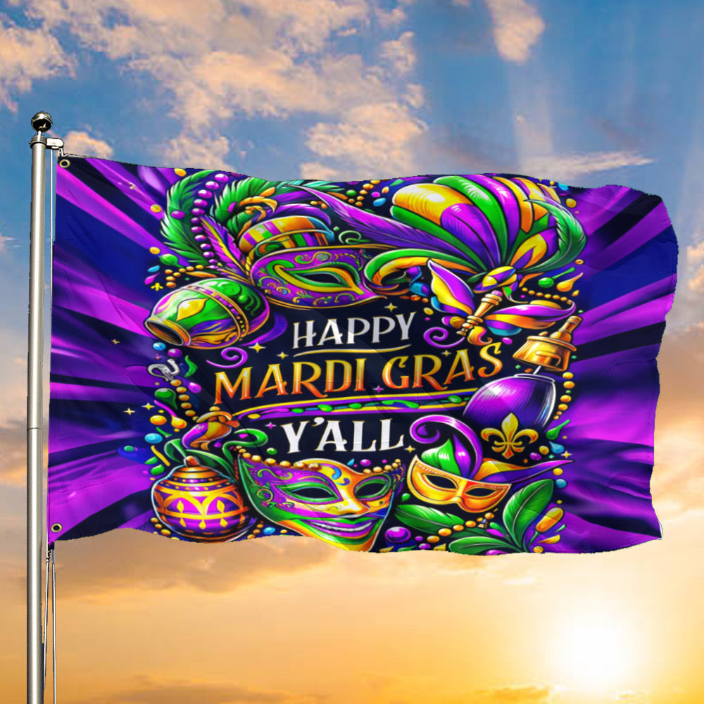 Mardi Gras Flag Happy Mardi Gras Y'all Flag Fat Tuesday Party Decorations Mardi Gras Flag Happy Mardi Gras Y'all Flag Fat Tuesday Party Decorations