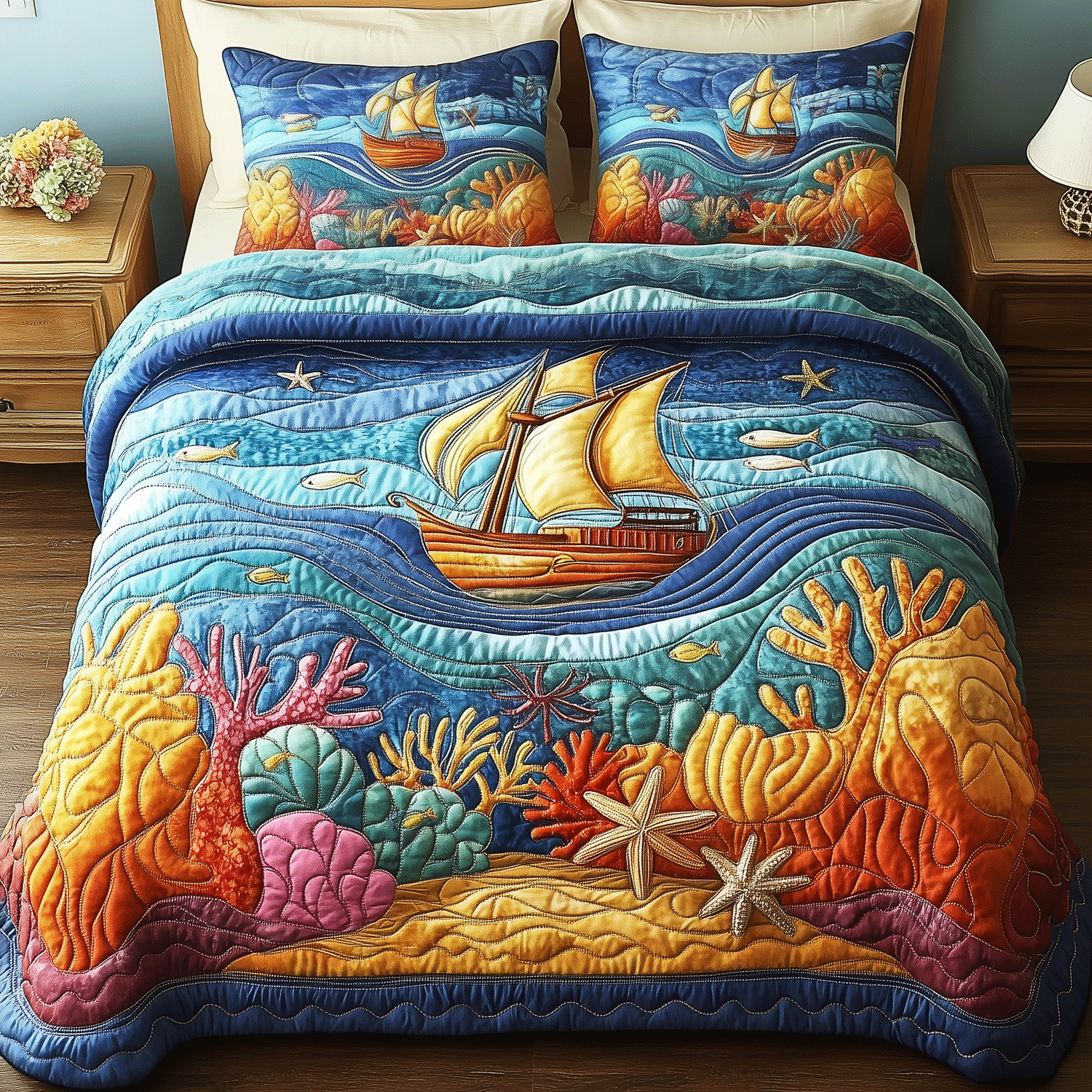 Marine Life Quilted Bedding Set Duvet Cover Bedspread Best Gifts For Ocean Lovers Marine Life Quilted Bedding Set Duvet Cover Bedspread Best Gifts For Ocean Lovers