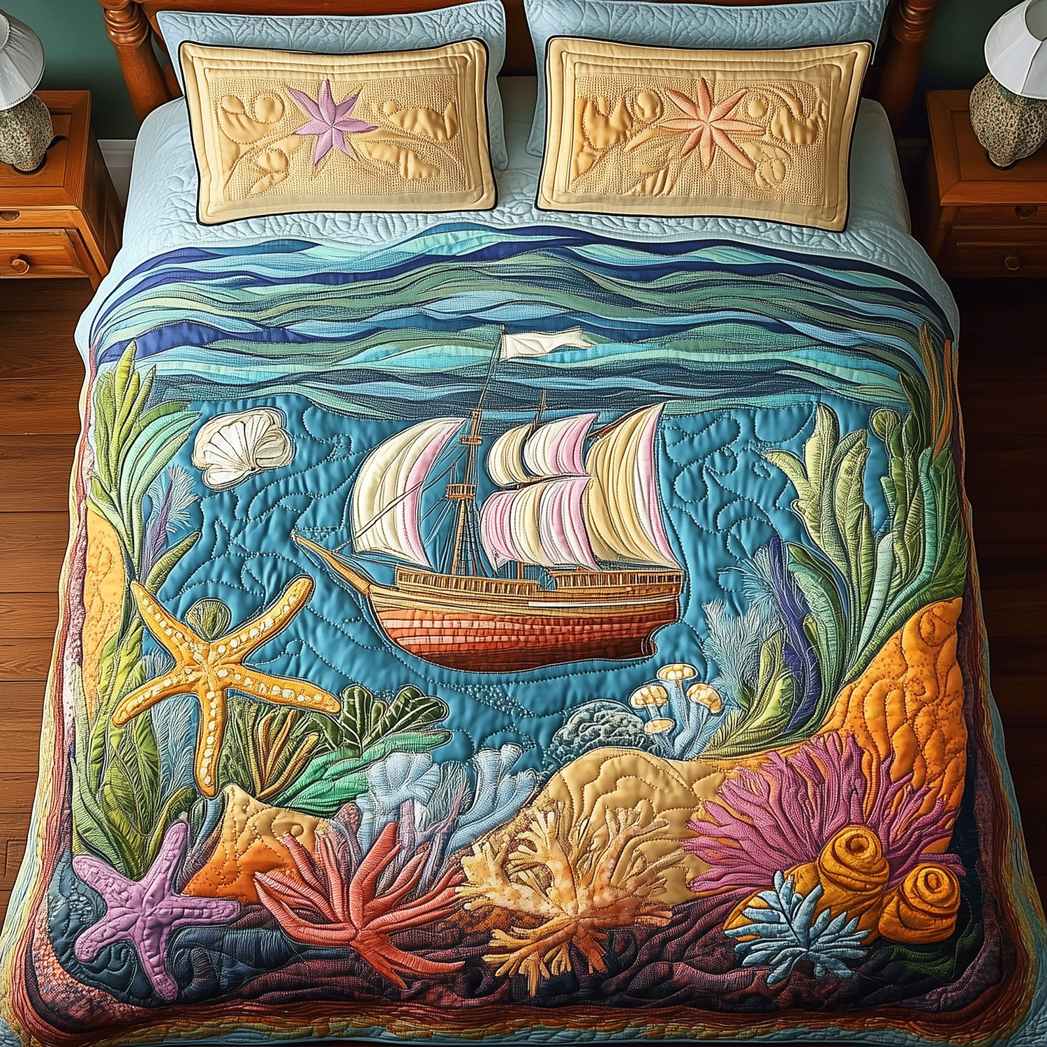 Marine Magic Quilted Bedding Set Duvet Cover Bedspread Presents For Sea Lovers Marine Magic Quilted Bedding Set Duvet Cover Bedspread Presents For Sea Lovers