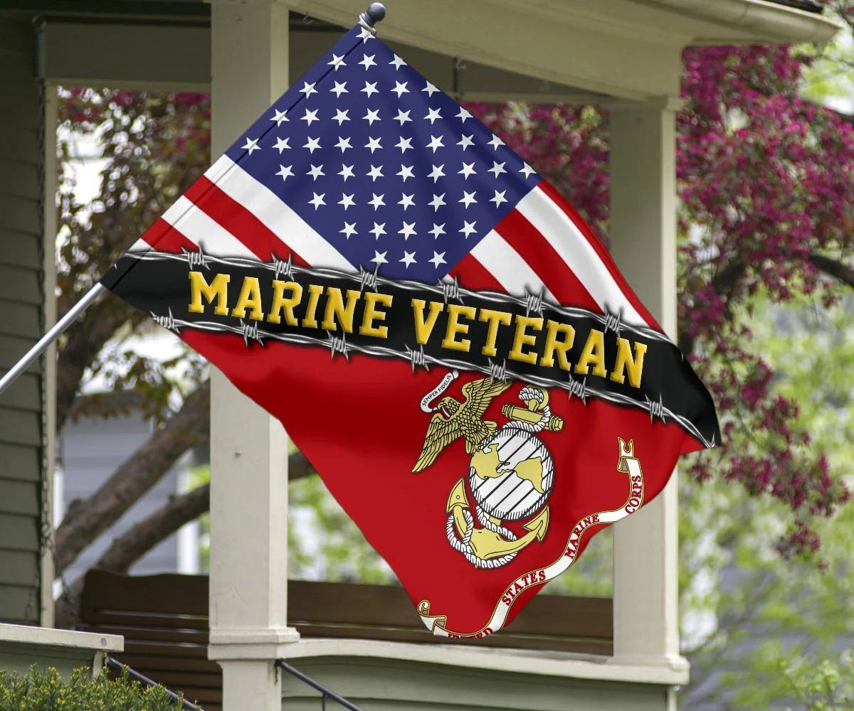 Marine Veteran Flag With American Flag Military Honors Patriot Merch Marine Veteran Flag With American Flag Military Honors Patriot Merch