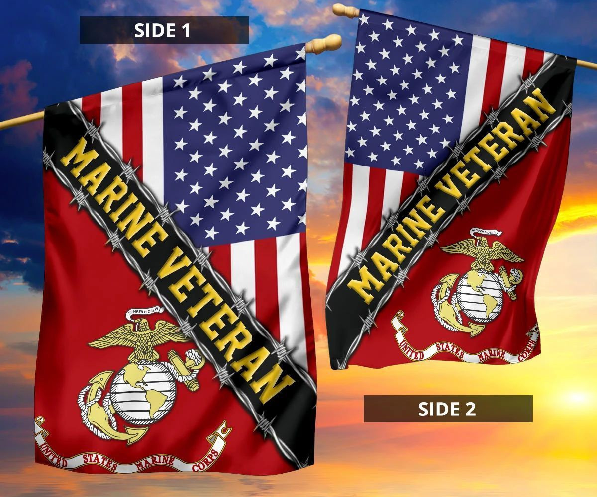 Marine Veteran Flag With American Flag Military Honors Patriot Merch Marine Veteran Flag With American Flag Military Honors Patriot Merch