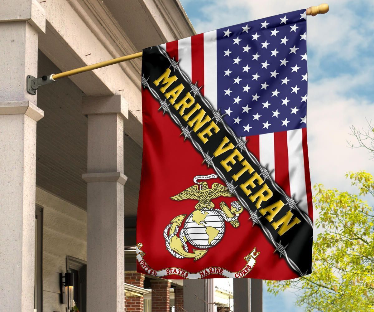 Marine Veteran Flag With American Flag Military Honors Patriot Merch Marine Veteran Flag With American Flag Military Honors Patriot Merch