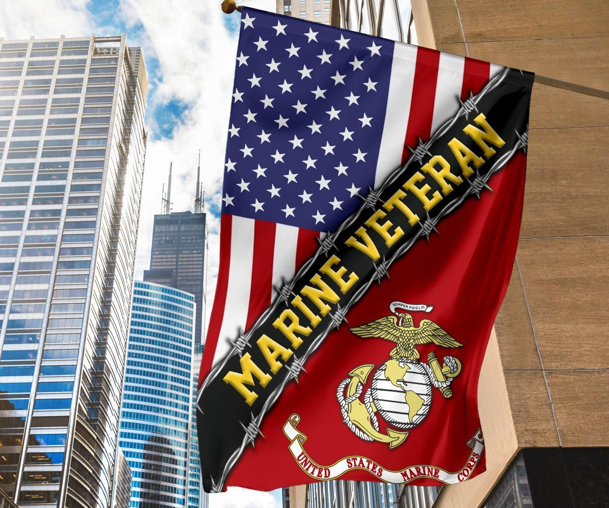 Marine Veteran Flag With American Flag Military Honors Patriot Merch Marine Veteran Flag With American Flag Military Honors Patriot Merch
