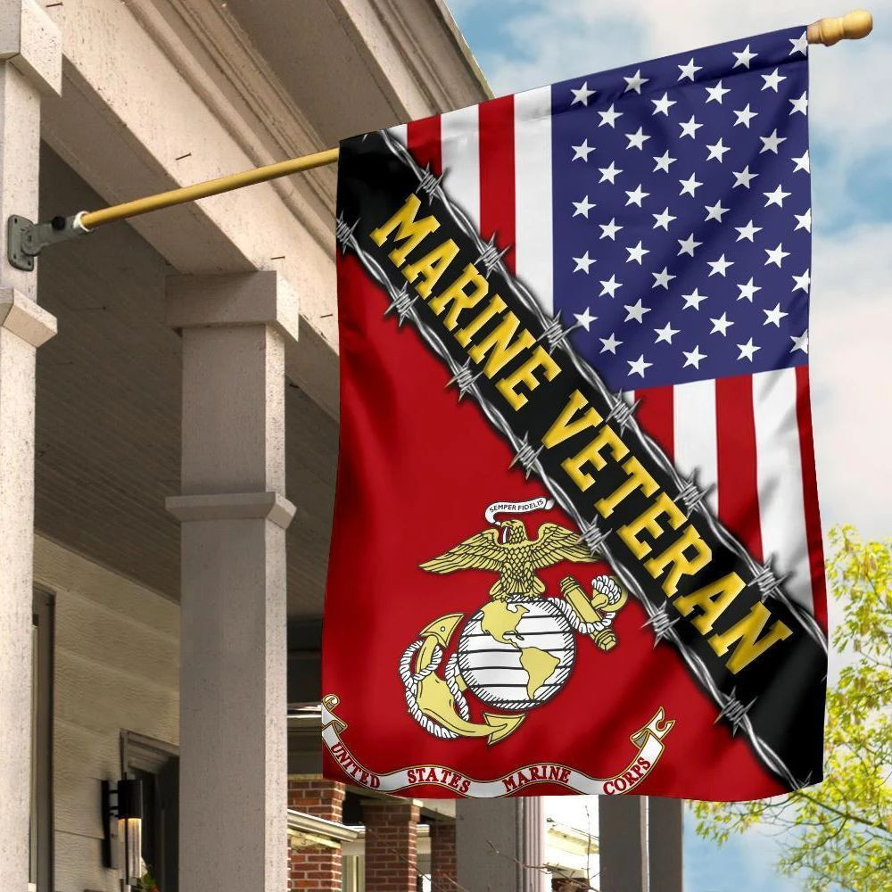 Marine Veteran Flag With American Flag Military Honors Patriot Merch Marine Veteran Flag With American Flag Military Honors Patriot Merch