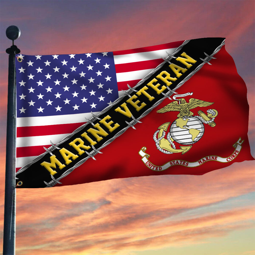 Marine Veteran Flag With American Flag Military Honors Patriot Merch Marine Veteran Flag With American Flag Military Honors Patriot Merch