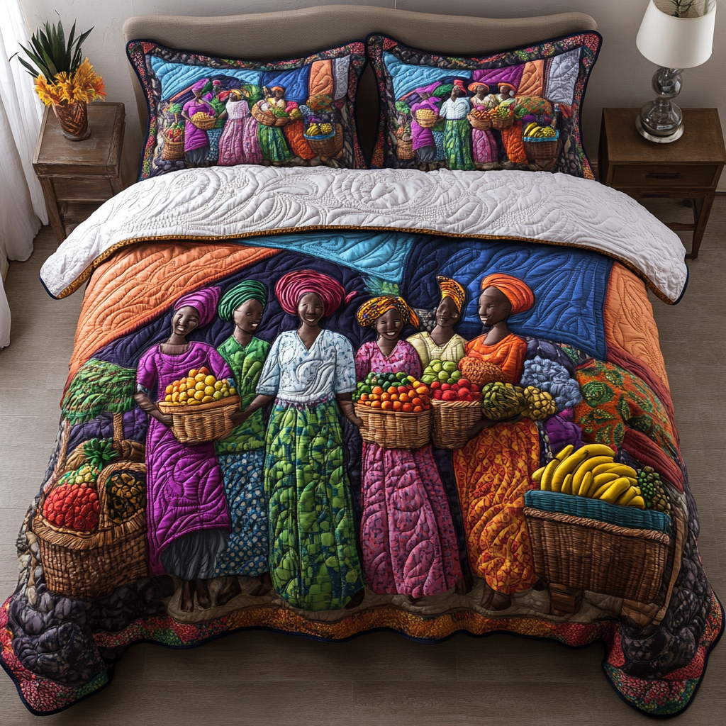 Market Queens Quilted Bedding Set Duvet Cover Bedspreads Melanin Black Women Gifts For Her