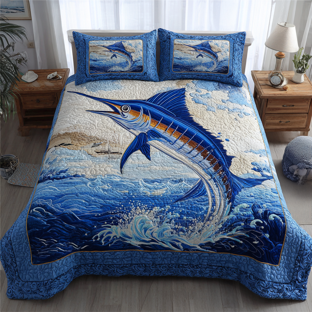 Marlin Glory Quilted Bedding Set Duvet Cover Bed Sheet Set Gifts For Someone Who Loves The Beach