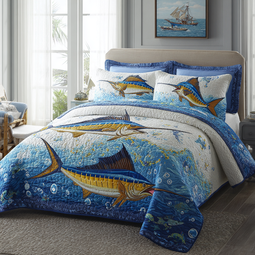 Marlin Horizon Quilted Bedding Set Duvet Cover Bed Sheet Set Gifts For Beach Goers Marlin Horizon Quilted Bedding Set Duvet Cover Bed Sheet Set Gifts For Beach Goers