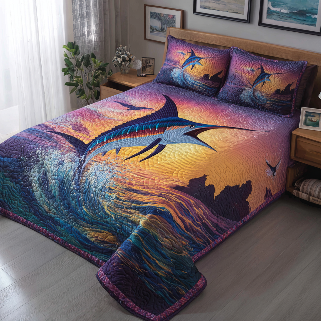 Marlin Journey Quilted Bedding Set Duvet Cover Bed Sheet Set Christmas Gifts For Beach Lovers Marlin Journey Quilted Bedding Set Duvet Cover Bed Sheet Set Christmas Gifts For Beach Lovers