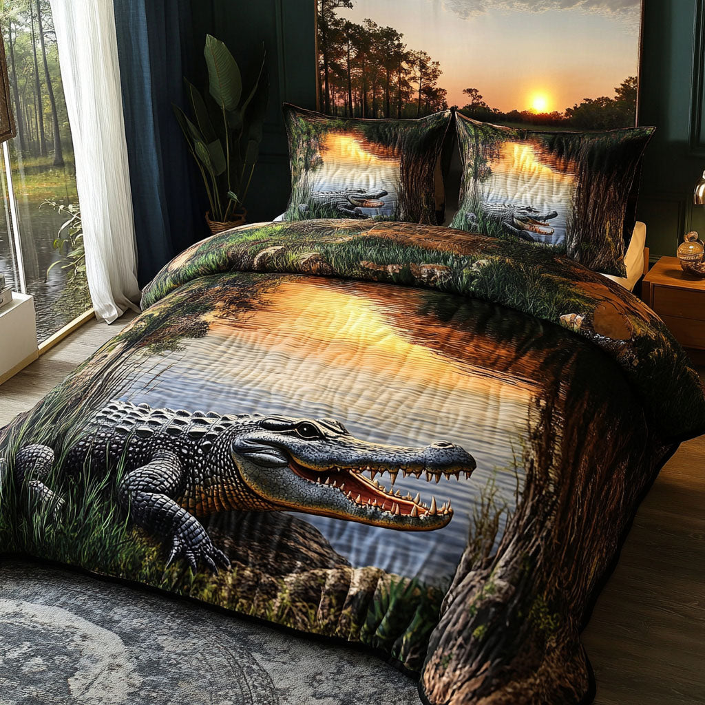 Marshside Majesty Quilted Bedding Set Duvet Cover Bed Sheet Set Crocodile Themed Gifts Marshside Majesty Quilted Bedding Set Duvet Cover Bed Sheet Set Crocodile Themed Gifts