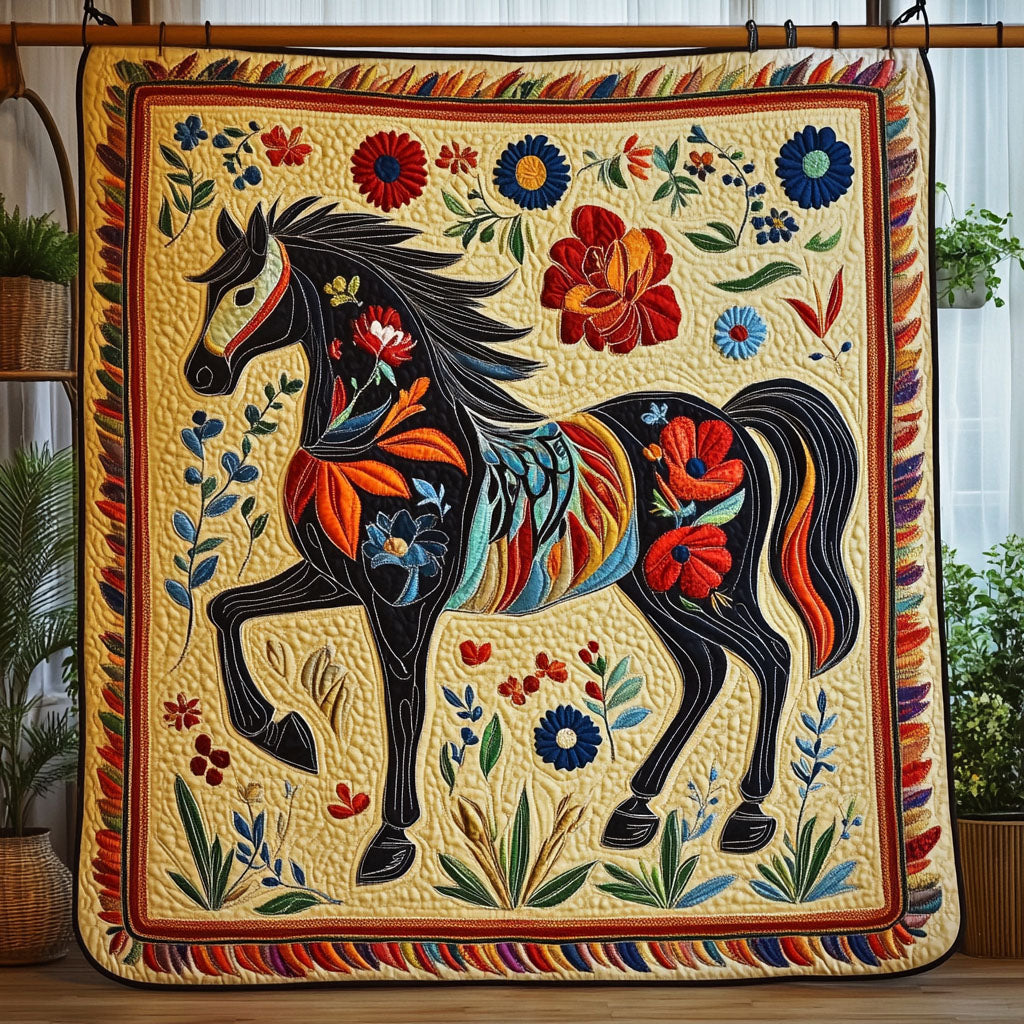 Meadow Dance Quilted Blanket Cute Colorful Blanket Unique Gifts For Horse Owners Meadow Dance Quilted Blanket Cute Colorful Blanket Unique Gifts For Horse Owners