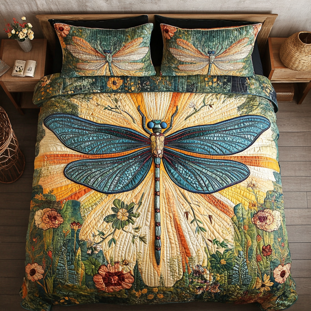 Meadow Flight Quilted Bedding Set Duvet Cover Bed Sheet Set Dragonfly Lover Gifts For Women Meadow Flight Quilted Bedding Set Duvet Cover Bed Sheet Set Dragonfly Lover Gifts For Women