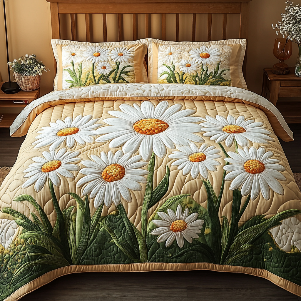 Meadow Kiss Quilted Bedding Set Duvet Cover Bed Sheet Set Unique Daisy Gifts