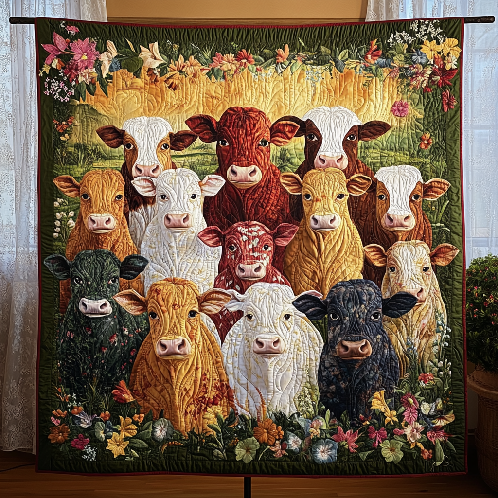 Meadow Moods Quilted Blanket Cute Colorful Blanket Best Gifts For Cow Lovers