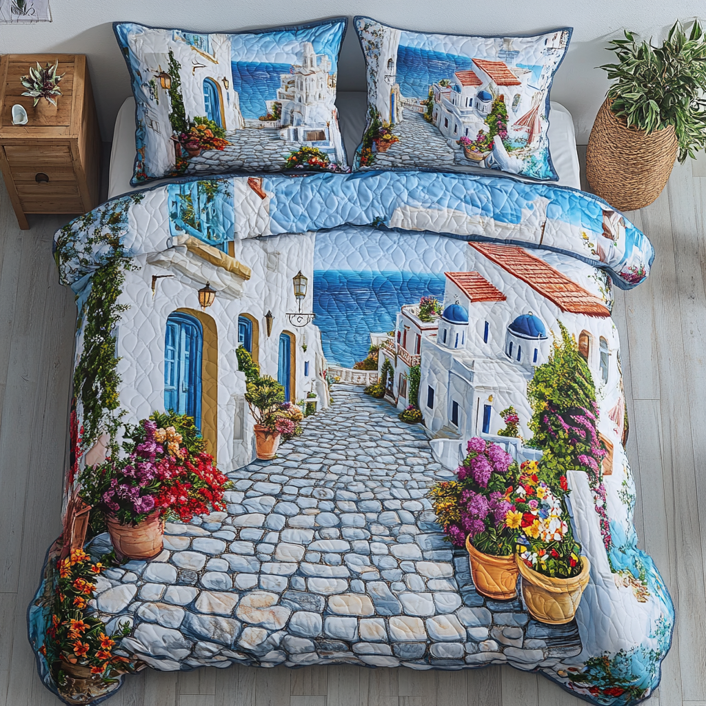Mediterranean Escape Quilted Bedding Set Duvet Cover Merch Christmas Sister In Law Gifts Mediterranean Escape Quilted Bedding Set Duvet Cover Merch Christmas Sister In Law Gifts