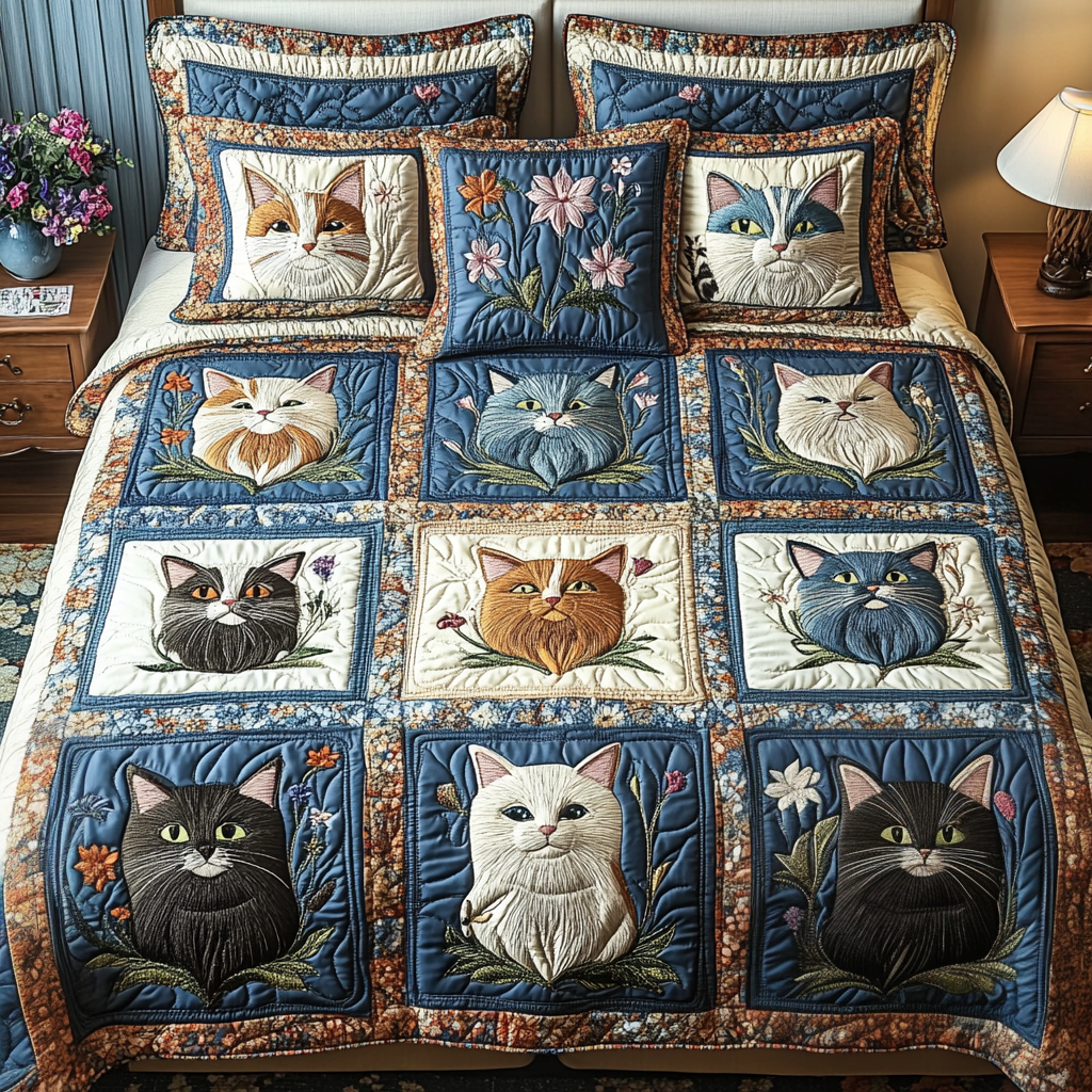 Meow Meadow Quilted Bedding Set Duvet Cover Bed Sheet Set Funny Cat Gifts Meow Meadow Quilted Bedding Set Duvet Cover Bed Sheet Set Funny Cat Gifts