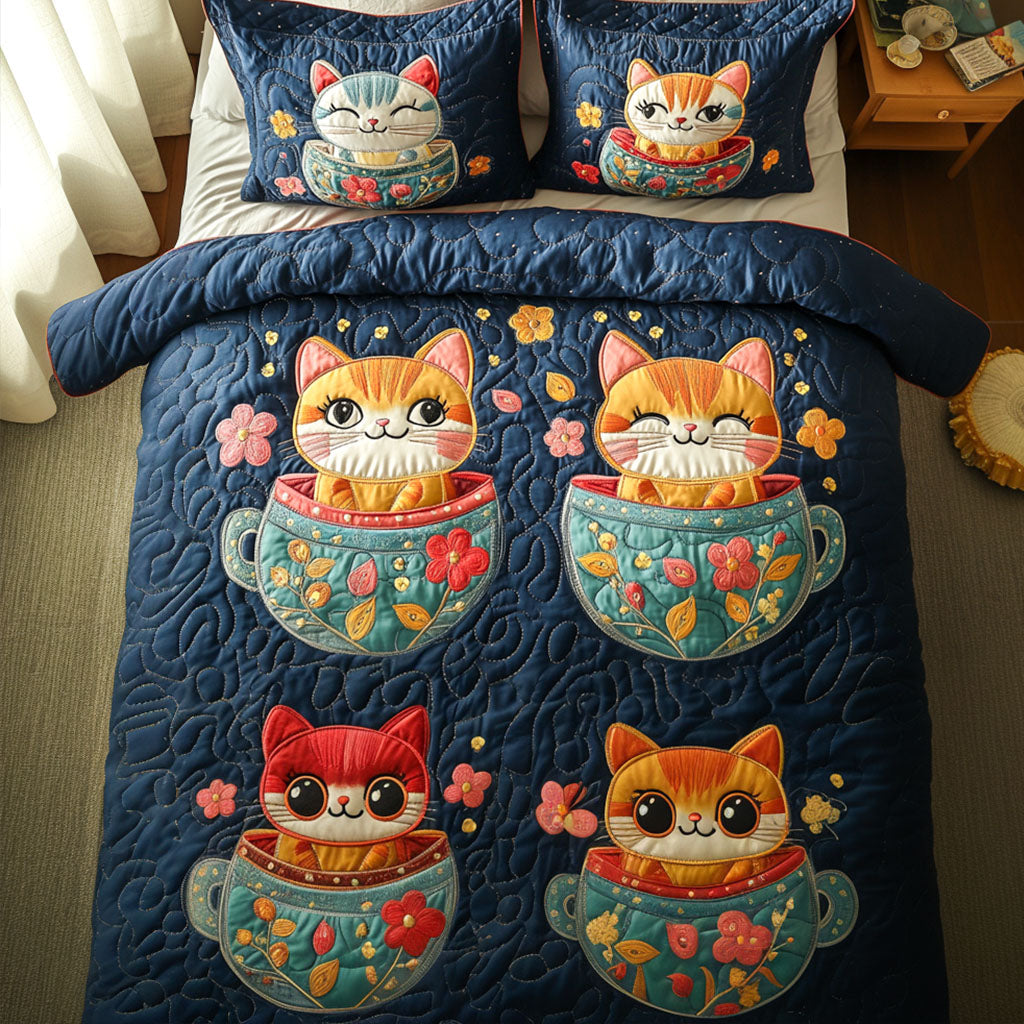 Meow Tea Party Quilted Bedding Set Duvet Cover Bedspreads Cool Cat Gifts Meow Tea Party Quilted Bedding Set Duvet Cover Bedspreads Cool Cat Gifts