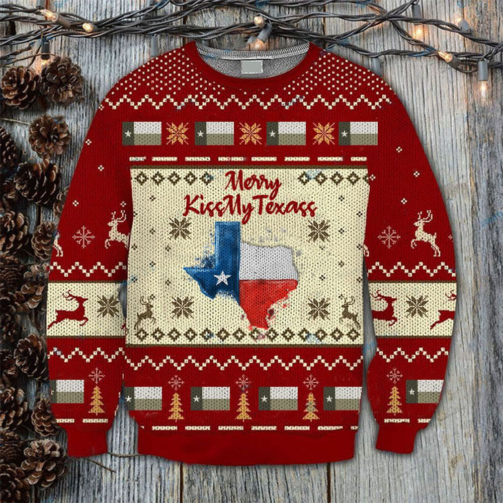 Merry Kiss My Texas Sweatshirt Proud Texas Ugly Christmas Sweater Clothes 2024 Merry Kiss My Texas Sweatshirt Proud Texas Ugly Christmas Sweater Clothes 2024
