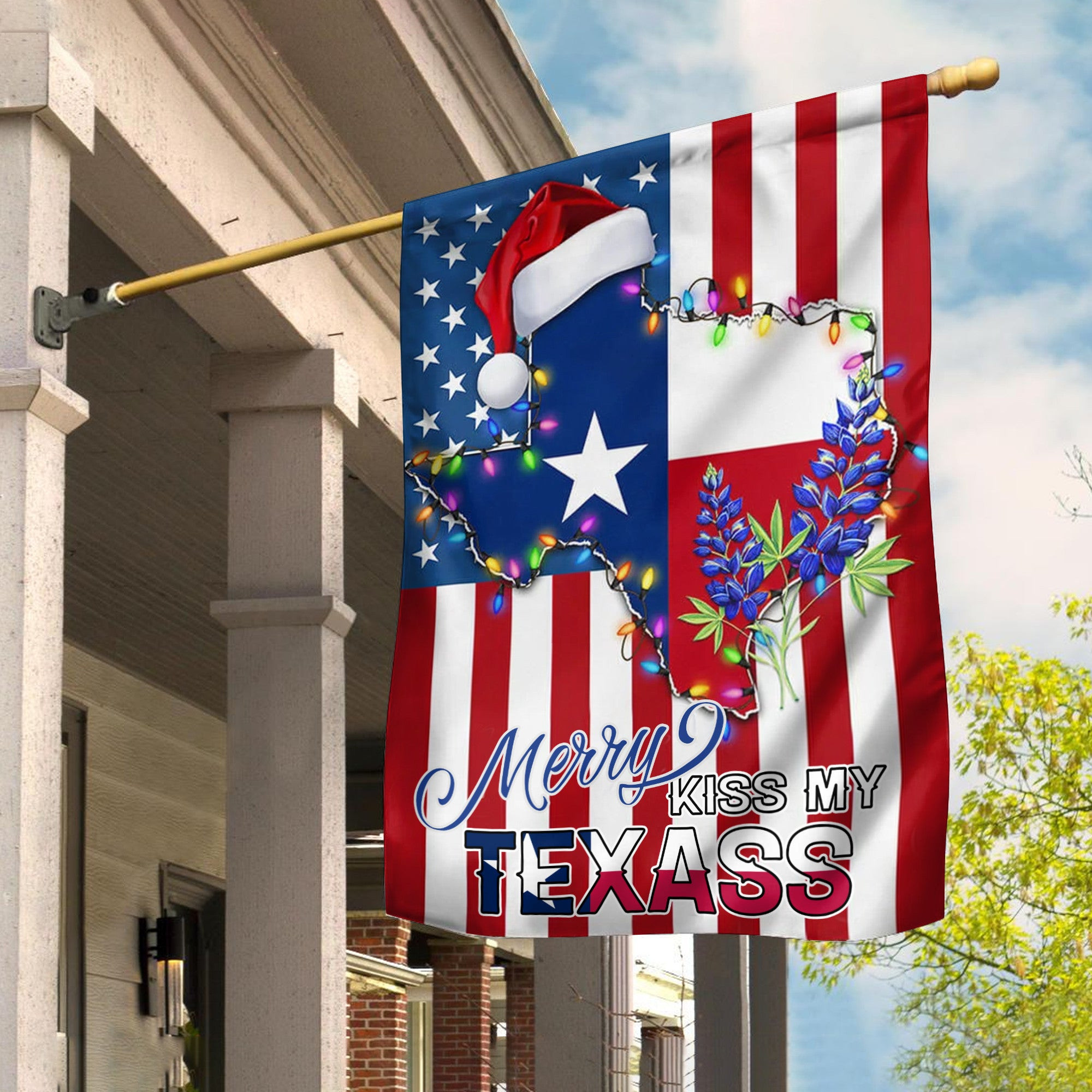 Merry Kiss My Texass Bluebonnet American Flag Texas Christmas Flag For Outside Texans Gifts Merry Kiss My Texass Bluebonnet American Flag Texas Christmas Flag For Outside Texans Gifts