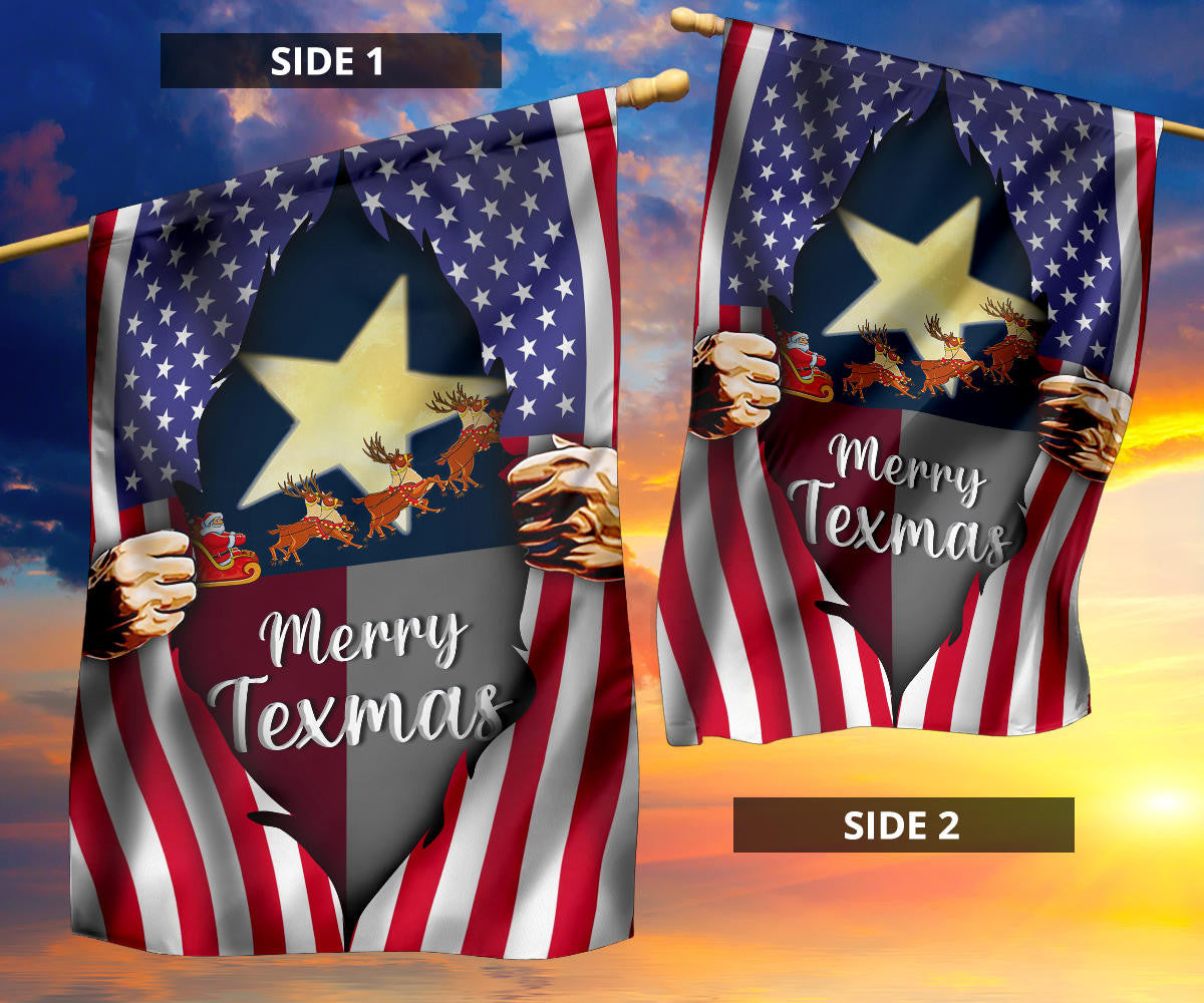 Merry Texmas Flag Inside American Flag Texas Pride Outdoor Hanging Christmas Decorations